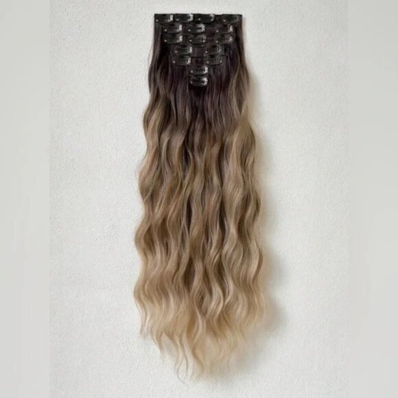 Human hair blend Water Wave Two hair Color Blonde and Brown hair Extensions - Picture 5 of 8